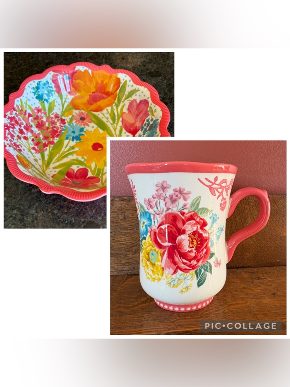 The Pioneer Woman 18 ounce Fancy Flourish Mug & Sunny Days Melamine Bowl